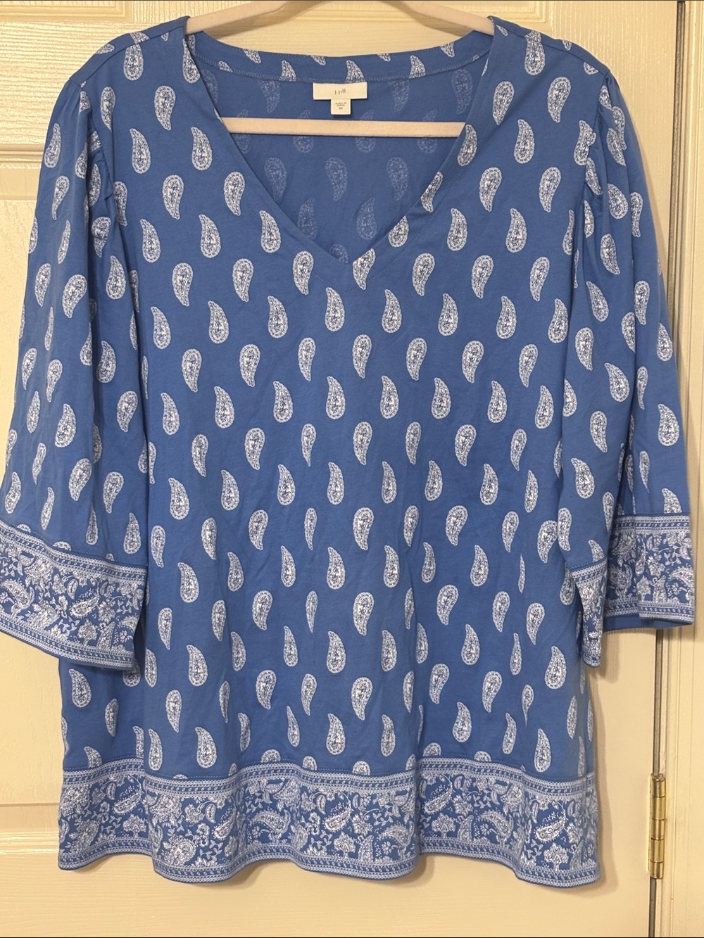 J. Jill Blue Paisley V-Neck Cotton Shirt
